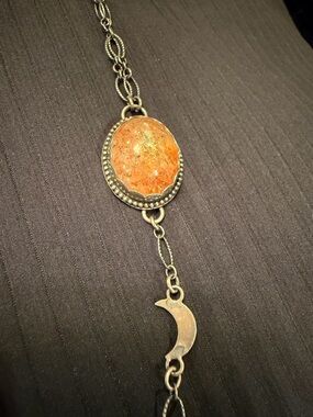 Semi Precious Natural Stone Pendant Necklace with Crescent Moon 925